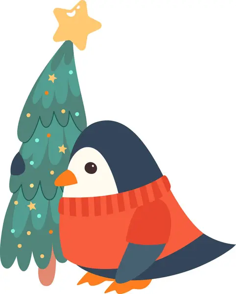 Pinguim Com Ilustração Vetor Árvore Natal — Vetor de Stock