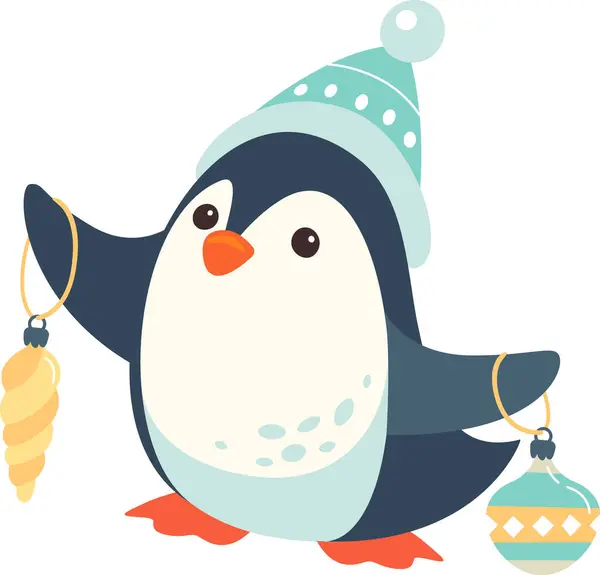 Pinguim Com Brinquedos Natal Vector Ilustração — Vetor de Stock