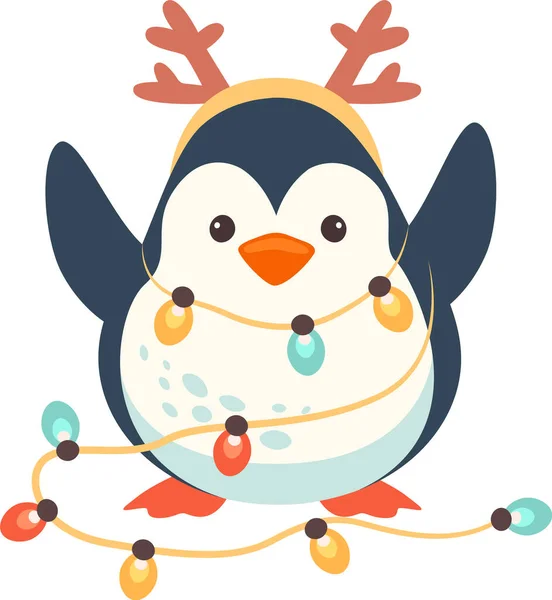 Pingouin Avec Guirlande Illustration Vectorielle — Image vectorielle
