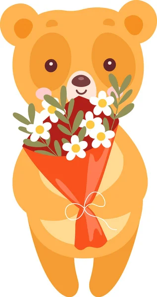 Bear Flowers Bouquet Vector Illustration — Stock Vector