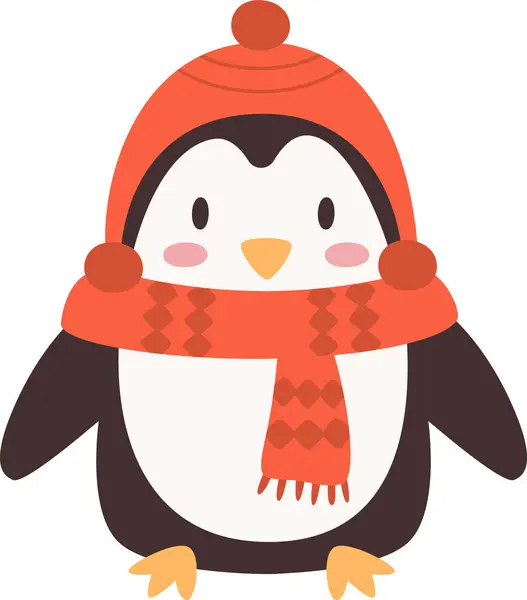 Pinguim Usando Chapéu Cachecol Vector Ilustração — Vetor de Stock
