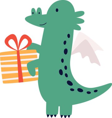 Şimdiki Vektör İllüstrasyonlu Noel Ejderhası