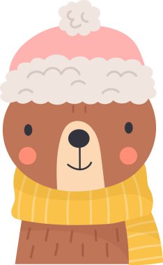 Kışlık Kıyafet Vektörü İllüstrasyonu Giyen Ayı