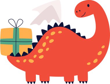 Şimdiki Vektör İllüstrasyonlu Noel Ejderhası