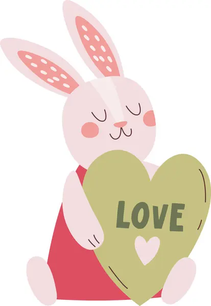 Conejo Chica Con Corazón Vector Ilustración — Vector de stock