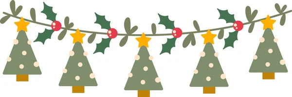 Guirlande Florale Noël Avec Illustration Vectorielle Des Arbres — Image vectorielle