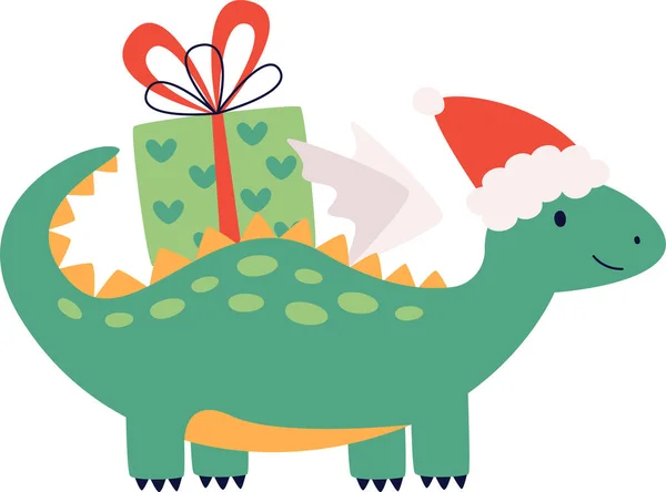 Kerst Dragon Met Huidige Vector Illustratie — Stockvector