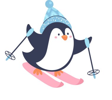 Penguen Hayvanları Kayak Vektörü İllüstrasyonu