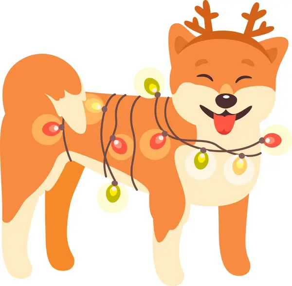 Vánoční Pes Věncem Vektorové Ilustrace — Stockový vektor