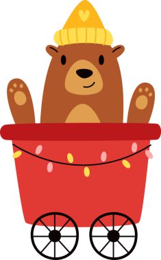 Ayı Vektörü İllüstrasyonlu Demiryolu Arabası