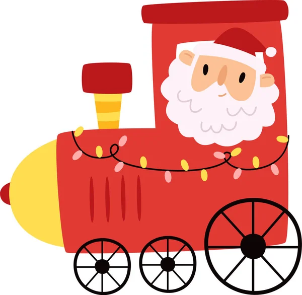 Kerstman Rijden Spoorweg Trein Vector Illustratie — Stockvector