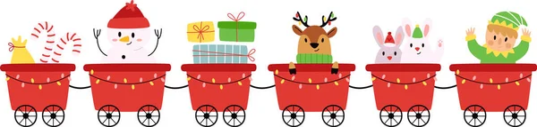 Spoorweg Trein Met Kerst Stuff Vector Illustratie — Stockvector