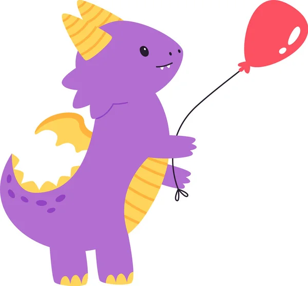 Baby Dragon Med Ballong Vektor Illustration — Stock vektor