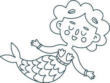 Mutlu Deniz Kızı Doodle Vektör İllüstrasyonu