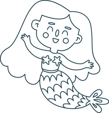 Mutlu Deniz Kızı Doodle Vektör İllüstrasyonu
