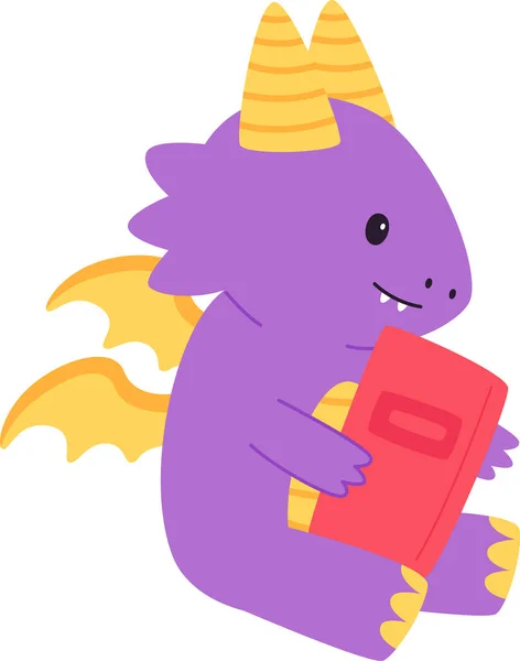 Dragón Bebé Con Ilustración Del Vector Del Libro — Vector de stock