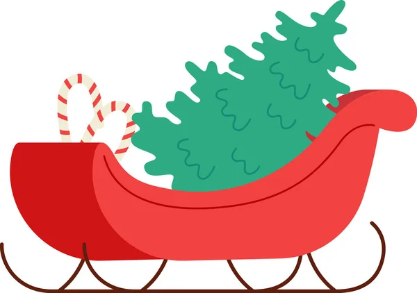 Weihnachtsmann Schlitten Mit Weihnachtsbaum Vektorillustration — Stockvektor