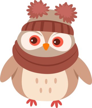 Şapka ve Atkı Vektörü İllüstrasyonlu Kış Baykuşu