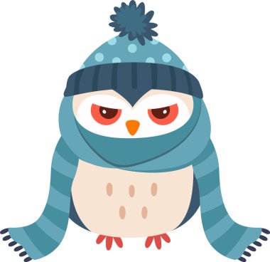 Şapka ve Atkı Vektörü İllüstrasyonlu Kış Baykuşu