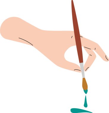 Fırça Boyama Vektörü İllüstrasyonuyla El