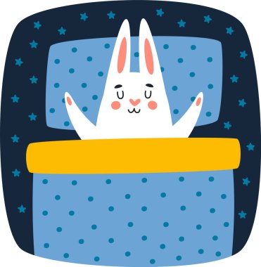 Tavşan Yatak Vektöründe Uyuyor İllüstrasyonu