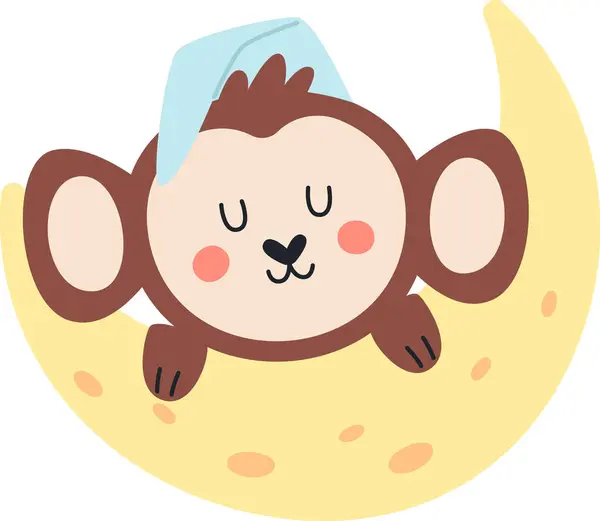 Macaco Dormindo Lua Vector Ilustração —  Vetores de Stock