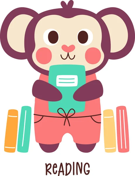 Reading School Subject Monkey Vector Illustration — Stock Vector