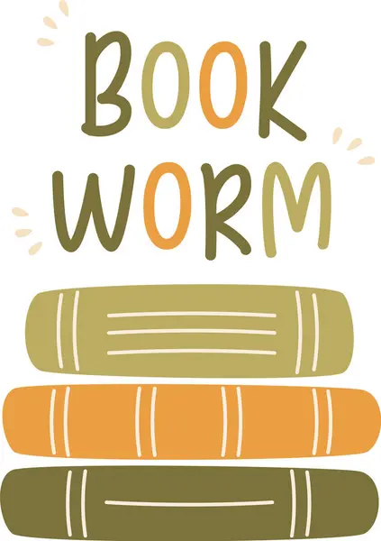 Book Worm Lettering Sticker Vector Illustration — Stock Vector