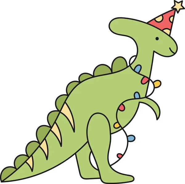 Dinossauro Natal Com Ilustração Vetor Guirlanda —  Vetores de Stock