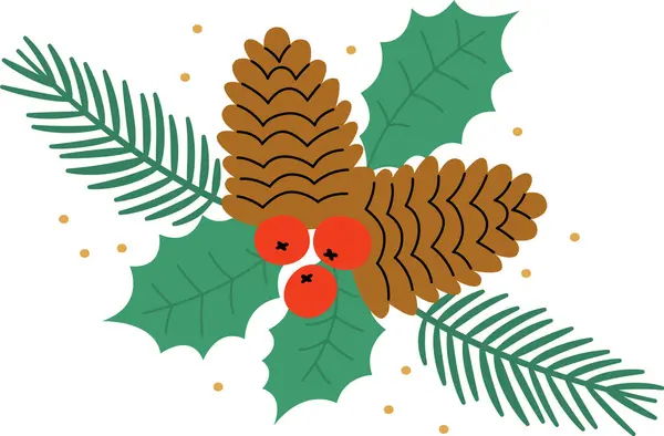 Floral Christmas Pine Cone Ornament Vector Illustration — Stockvektor