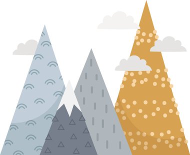 El Çizimi Dağları Peyzaj Vektörü İllüstrasyonu