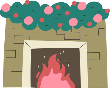 Ev Şömineleri Yanan Vektör İllüstrasyonu