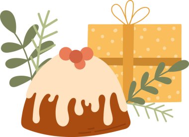 Kek Vektörü İllüstrasyonuyla Noel Çiçeği Dekorasyonu