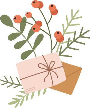 Harflerin Vektör İllüstrasyonuyla Noel Çiçeği Dekorasyonu