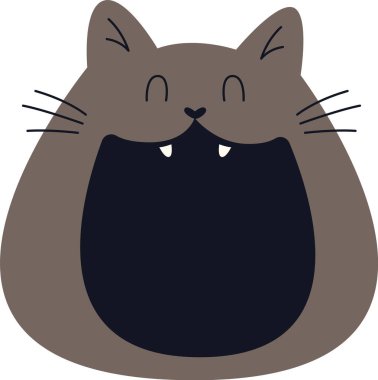 Açılmış Ağız Vektörü İllüstrasyonlu Kedi Yüzü