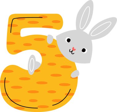 Tavşan Vektörü İllüstrasyonlu Beş Sayılı