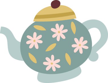 Çiçek Vektörü Resimli Çaydanlık