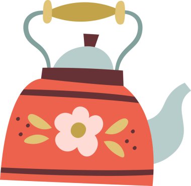 Çiçek Vektörü Resimli Çaydanlık