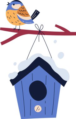 Tit Bird And Feeder Vector Illustration