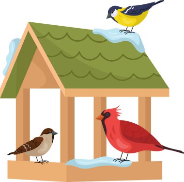 Kış Kuşu Besleyici Vektör İllüstrasyonu