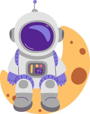 Astronot Ay 'da Oturan Vektör İllüstrasyonu