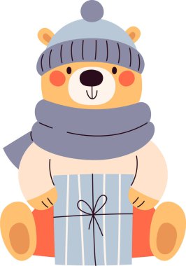 Kış Giysileri ve Hediye Vektörü İllüstrasyonuyla Ayı