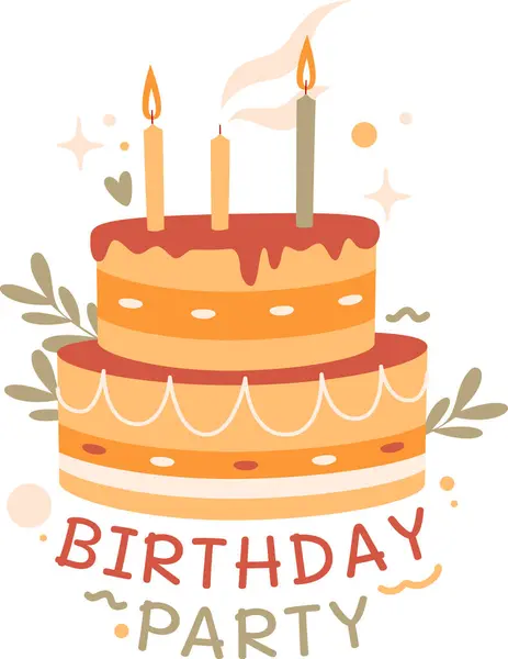 Birthday Cake Lettering Sticker Vector Illustration — Stock Vector