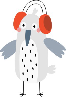 Kulaklık Vektörü İllüstrasyonlu Komik Kuş