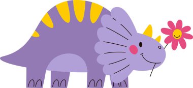 Çiçek Vektörü Resimli Dinozor