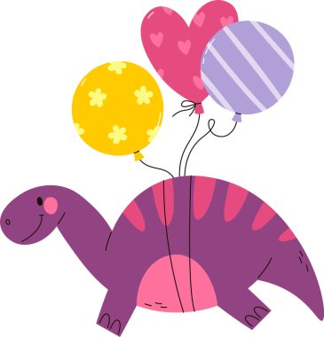 Balon Vektörü İllüstrasyonlu Dinozor