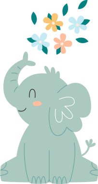 Çiçekli Fil Bebek Vektör İllüstrasyonu