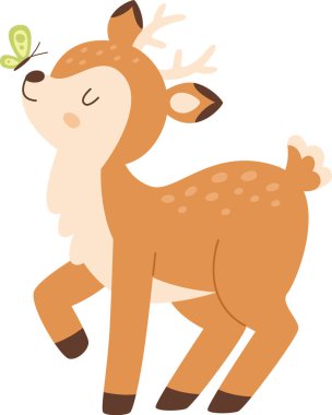 Geyik ve Kelebek Vektörü İllüstrasyonu