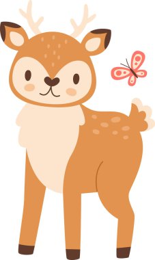 Geyik ve Kelebek Vektörü İllüstrasyonu