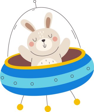 UFO Vektör İllüstrasyonunda Tavşan Astronot